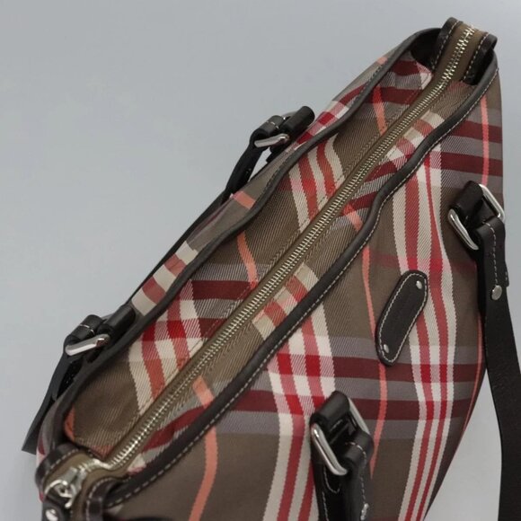 BURBERRY Nova Check Blue Label Hand Bag Nylon Red Brown Auth - Picture 6 of 16